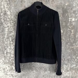 Lauren Ralph Lauren Sz M Outdoor Mock Neck Sweater Jacket Black Long Sleeve Zip